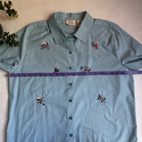 Baxter & Wells birdhouse embroidery button-up 3/4 sleeve blouse - size large - Picture 11 of 16